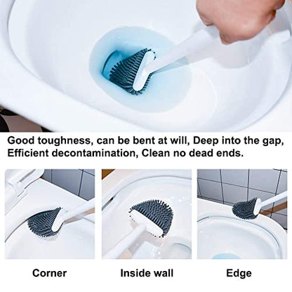 Silicone Toilet Brush, Ventilation Slots Holder 2 Pack Pearl White | Flexible Bristles Flat Head for Rim, Hair Tangle-Free, Easy to Clean, Compact Design, Rustproof Handle, for Toilet/Sink/Tub - color: Pearl White-2pcs
