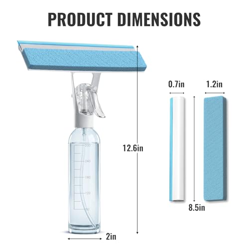 3-in-1 Window Squeegee for Window Cleaning with 300ML Tank & Scrubber | Window Cleaning Kit with Sponge Scrubber, Shower Squeegee for Glass Doors, Mirrors, Windshields, Car Windows & Hanging Hole