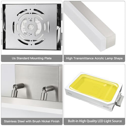 36 inch LED Modern Bathroom Vanity Lighting Fixtures Over Mirror, Brushed Nickel Adjustable Makeup Vanity Light Bar Dimmable 36W 5000K Cool White - color: Nickel-36 Inch 5000k