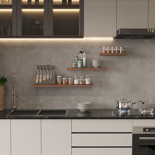 SAUMONIERES Floating Wall Shelves for Bedroom Bathroom Wall Mounted Solid Wood 36 Inches Long Shelf Set of 2, Walnut Floating Shelves - color: Walnut, size: 36 Inch-2 shelves