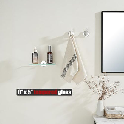 JQK Bathroom Glass Shelf Chrome, Tempered Glass Shower Storage 8 by 5 inches, 304 Stainless Steel Polished Chrome Wall Mount, TGS101L8-CH - color: Chrome, size: 8 Inch (1 Pack)