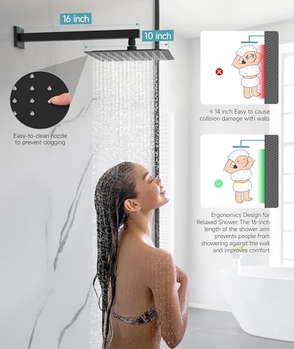 SR SUN RISE Shower System 10 Inch Rainfall Brass Valve Trim Kit Black | Wall-Mounted Rainfall Shower Set with Valve, Pressure Balance for Stable Temp, 304 Steel, Lead-Free Waterway, Leak-Resistant - color: Matte Black, size: 10 Inch