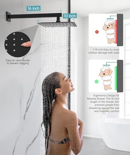 SR SUN RISE Shower System 10 Inch Rainfall Brass Valve Trim Kit Black | Wall-Mounted Rainfall Shower Set with Valve, Pressure Balance for Stable Temp, 304 Steel, Lead-Free Waterway, Leak-Resistant - color: Matte Black, size: 10 Inch