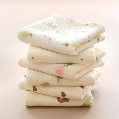 Baby Muslin Washcloths and Burp Cloths, Floral Pattern Cotton Face Towels, Burping Cloths for Newborn,6-Pack,10x20 inches