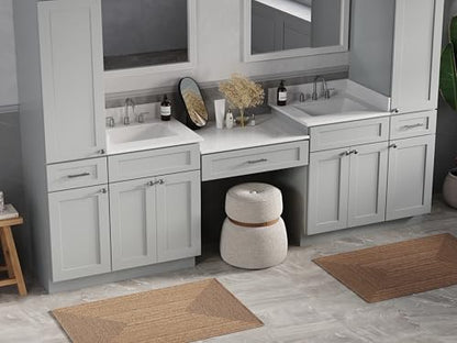 108" Double Sink Bathroom Vanity with Makeup Desk and Dual Linen Storage Towers, 3 Drawers, Carrara Quartz Top and Ceramic Sinks, Solid Wood Frame, 108" x 22" x 72" (Gray) - color: Grey
