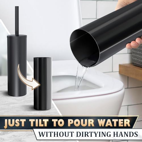 Toilet Brush and Holder Set, Stainless Steel Material (Black) | Matte Black Toilet Brush with Holder Set, Splash Protection & Dense Bristles for Bathroom Cleaning, Protection from Splashes