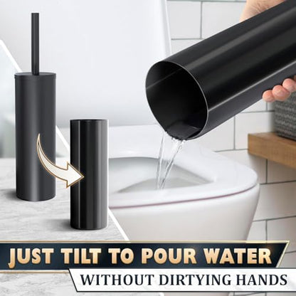 Toilet Brush and Holder Set, Stainless Steel Material (Black) | Matte Black Toilet Brush with Holder Set, Splash Protection & Dense Bristles for Bathroom Cleaning, Protection from Splashes