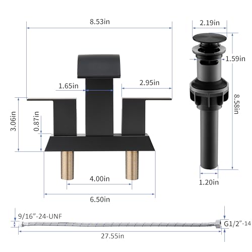 Black Waterfall Bathroom Faucet - 4Inch 2 or 3 Holes Centerset Faucet Bathroom | Two Handles Widespread Lavatory Vanity Sink Faucets with Overflow Pop-up Drain & Supply Lines Matte Black - color: B-Matte Black 4In