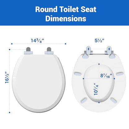 Pro Elite Heavy-Duty Wood Toilet Seat, Round, White | Magnetic Quick-Release, Easy-Clean and Change, HushMotion Soft Close, StainShield High-Gloss Finish, Arch-Tite Secure Fit - color: White, size: Round