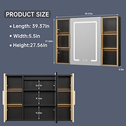 Upgrade Medicine Cabinets for Bathroom with Mirror and Storage Cabinets, 39.37”W x 27.56”H Surface Wall Mounted LED Medicine Cabinet with Lights, Defogger, Dimmer, Memory Fuction - size: 39x27 Inch