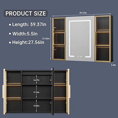 Upgrade Medicine Cabinets for Bathroom with Mirror and Storage Cabinets, 39.37”W x 27.56”H Surface Wall Mounted LED Medicine Cabinet with Lights, Defogger, Dimmer, Memory Fuction - size: 39x27 Inch