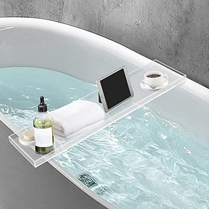 Bathtub Tray Caddy Acrylic Bath Tray, Wine Glass Book Holder Bath Tub Table Caddy, Clear Acrylic Shower Caddy for Home Organizer Shelf Luxury Most Baths