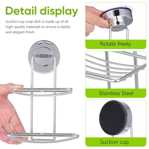 DOITOOL Soap Holder with Drainage Holes Stainless Steel Double Layer with Powerful Suction Cup, Rust Proof Soap Dish for Bathroom and Kitchen Wall Mount