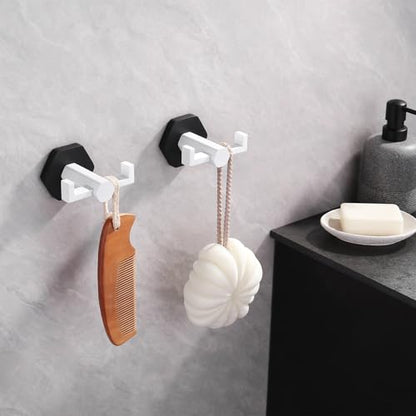 GERZWY White & Black Bathroom Double Towel Hook Stainless Steel Coat/Robe Clothes Hook for Bath Kitchen Modern Hotel Style Wall Mounted 2 Pack - color: White & Black