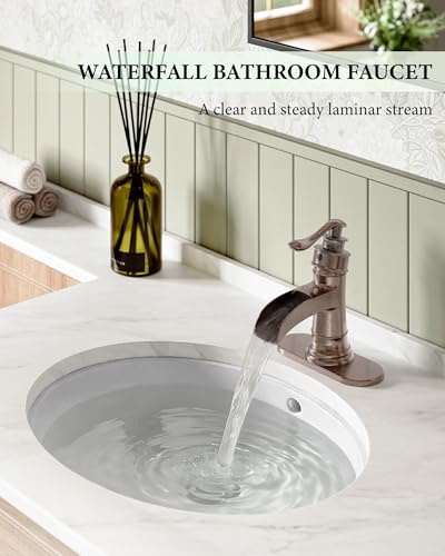 Bathroom Faucet Copper Waterfall Bathroom Sink Faucets Taps | with Single Handle Rustic Vanity Farmhouse RV Faucet Suitable for 1 or 3 Holes with Pop-up Drain Deck Plate Hose Homevacious - color: Copper