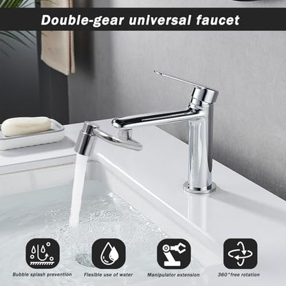 Universal Faucets, 360 Rotatable U Shaped Faucet Extender 2 Modes Adjustable Faucet Aerator Head Replacement for Bathroom Kitchen