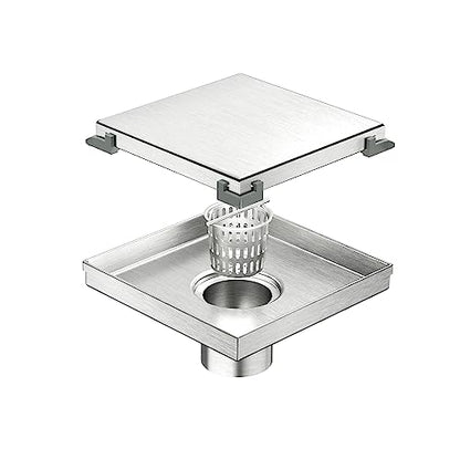 Neodrain 6" Brushed Square Shower Drain with Removable Tile Insert Grate | 304 Stainless Steel Tile Square Drain, Hidden Drain,Easy to Clean, Waterproof & Sturdy Shower Drain, CUPC Certified - color: Brushed, size: 6 IN