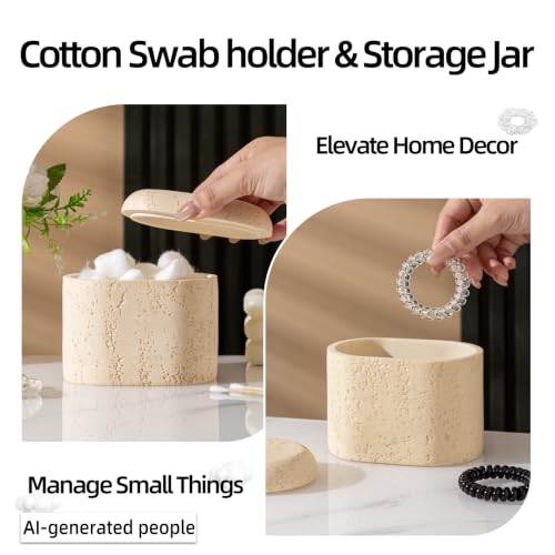 Bathroom Accessories Set, Travertine Stone Look, 5 PCS, Yellow | Modern, Bathroom Set with 13.53 OZ Soap Dispenser, Toothbrush Holder, Tumbler, Vanity Tray, Cotton Swab Jar for Countertop - color: Yellow 5 Pcs