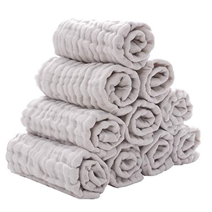 Baby Washcloths - Natural Cotton Baby Wipes - Soft Newborn Face Towel for Sensitive Skin - 10 Pack, 12x12 inches - color: Grey