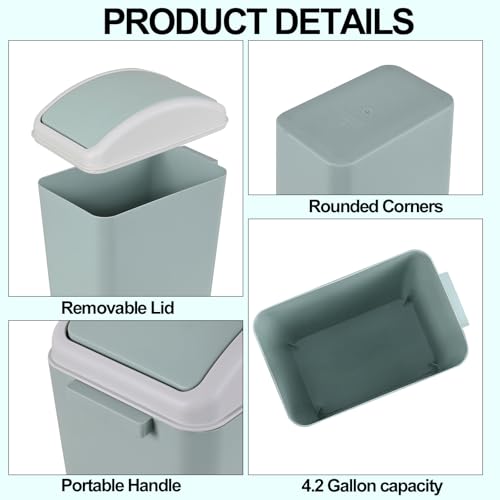 4.2 Gallon Compact Plastic Bathroom Trash Can (Green) | Swing Kitchen Garbage Bin, Space-Saving Design for Home, Bedroom, Office - color: Green