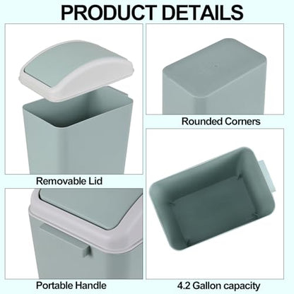 4.2 Gallon Compact Plastic Bathroom Trash Can (Green) | Swing Kitchen Garbage Bin, Space-Saving Design for Home, Bedroom, Office - color: Green