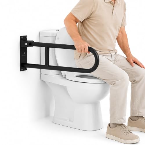 Toilet Safety Rail Stainless Steel: Modunful 304 Grab Bar with Arm Support - 23.6" Width, 400 lbs Capacity for Elderly, Disabled, Bathroom Safety, Wide Base Black - color: S-2932.Black