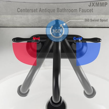 Matte Black Antique Bathroom Sink Faucet, Stainless Steel 4 inch Centerset Vanity Faucet with Drain and Supply Hose, Black Sink Faucet Bathroom 2 Hole - color: Matte Black