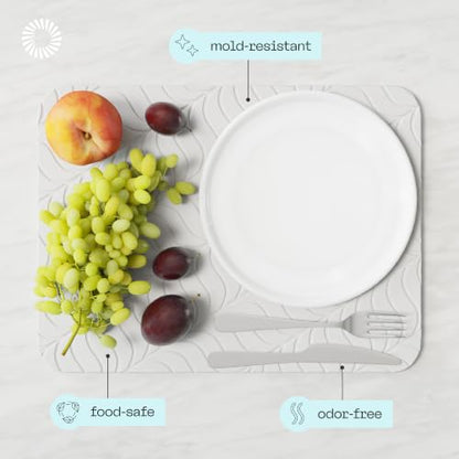 Deepstone Diatomite Stone Dish Drying Mat – Fast-Drying Natural Diatomaceous Earth Kitchen Countertop Drying Board – Super Absorbent & Non-Slip, 16 x 12 in (White) - color: White