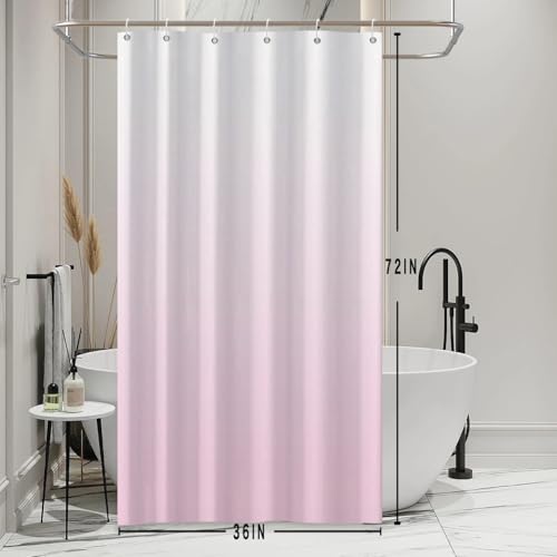 Ombre Pale Pink Stall RV Shower Curtain with Hooks 36x72inches | Machine Washable Waterproof, Modern Solid Boho Gradient, Bathroom Dorm Hotel Room Divider, Easy to Install, Window Curtain - color: Pale Pink, size: 36"W x 72"L (Pack of 1)