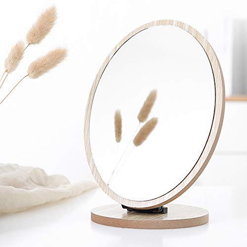 Aestivate Oval Compact Table Mirror - Wood Framed Desktop Mirror with 90 Degree Rotation for Makeup & Cosmetic - size: 7.5"L x 6.3"W