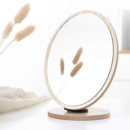 Aestivate Oval Compact Table Mirror - Wood Framed Desktop Mirror with 90 Degree Rotation for Makeup & Cosmetic - size: 7.5"L x 6.3"W