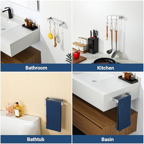 SAYAYO Brushed Nickel Hand Towel Holder for Bathroom Wall, 8 Inch Self Adhesive Towel Bar Hand Towel Rack Square Heavy Duty - color: Brushed Nickel, size: 8 Inch