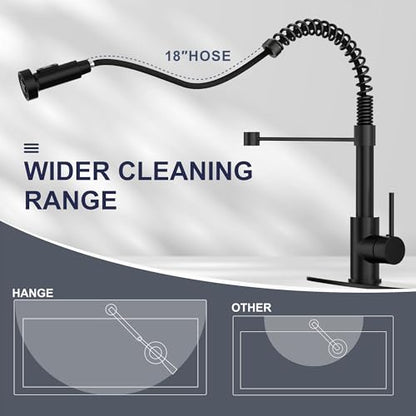 Kitchen Faucet with Pull Down Sprayer, Single Handle Pull Down Spring Sink Faucet, 1 Hole or 3 Hole Dual Function Sprayer for Farmhouses, Utility Rooms, RV's and Bars - color: Matte Black, style: Spring