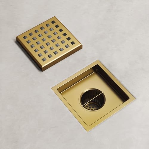 VIGO Elan 4.38 in. W x 4.38 in. L Square Shower Drain in Matte Brushed Gold - VG07004MG - color: Matte Brushed Gold, size: 4 in.