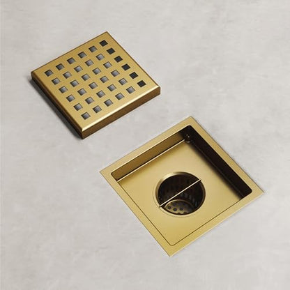 VIGO Elan 4.38 in. W x 4.38 in. L Square Shower Drain in Matte Brushed Gold - VG07004MG - color: Matte Brushed Gold, size: 4 in.
