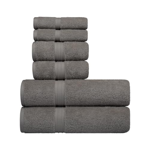 6 Piece Bath Towel Set - Thick & Soft - 100% Turkish Cotton, Fluffy and Absorbent, Includes 2 Bath Towels (28" x 56"), 2 Bathroom Hand Towels (16"x28") and 2 Wash Cloths (12"x12") - Gray - color: Gray, size: 6-Piece Bath Towel Sets