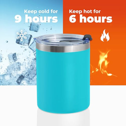 MEWAY 12 oz Lowball, Tumbler Stainless Steel Double Wall Vacuum Insulated Mug with Straw and Lid, Cleaning Brush ，Durable Powder Coated Insulated Coffee Cup for Cold & Hot Drinks (Light Blue,4 pack) - color: Light Blue