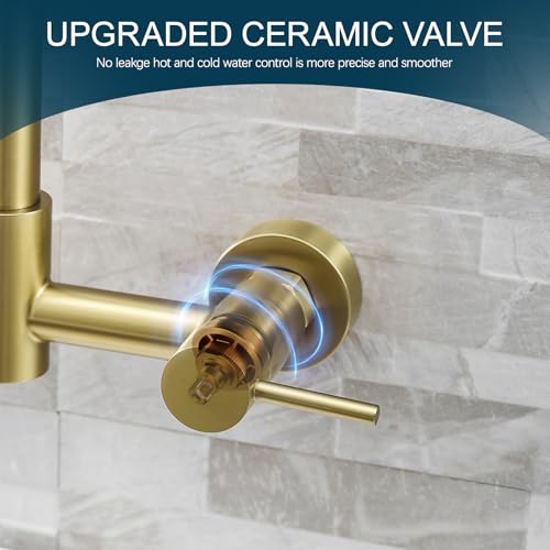 AIMADI Brushed Gold Kitchen Faucet,Wall Mount Faucet 8 Inch Center | 2 Handle Commercial Sink Faucet for Modern Kitchens Luxury Style - color: brushed gold