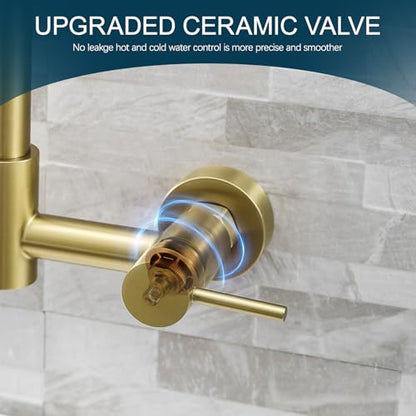 AIMADI Brushed Gold Kitchen Faucet,Wall Mount Faucet 8 Inch Center | 2 Handle Commercial Sink Faucet for Modern Kitchens Luxury Style - color: brushed gold