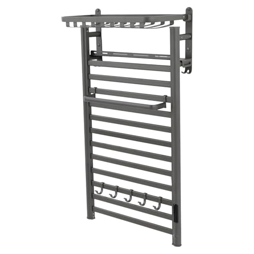 Electric Towel Warmer Rack, 12-Bar Wall Mounted Heated Towel Rack with Smart Touch Screen & Timer, IPX4 Waterproof Aluminum for Bathroom, Plug-in/Hardwired, Grey