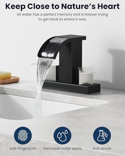 gotonovo Waterfall 4’’ Centerset Bathroom Sink Faucet Black&Brushed Nickel | 2 Handle Bathroom Faucet,SUS304,2 or 3 Hole,2.17’’ Wide Spout,24’’ cUPC Water Line,Pop Up Drain,Vanity,RV,Lavatory Modern Tap - color: Black&Nickel