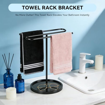 Free Standing Towel Rack for Bathroom Countertop - Upgraded S-Shaped Hand Towel Holder Stand, 14" Tall Rustproof Pedestal Towel Hanger for Vanity, Kitchen & RV, Heavy Duty Non-Slip Base, Black
