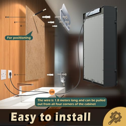 20x28 Inch Aluminum LED Bathroom Mirror Cabinet with Backlit Panel | Light Adjustment, Anti-Fog, Sockets&USBs, High Capacity, Easy to Install - color: Inner Glow-left Hinge-20*28