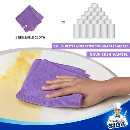 MR.SIGA Microfiber Cleaning Cloths, Streak Free Microfiber Towels, 12 Pack | All-purpose microfiber cloths, ultra absorbent, reusable household cleaning towels, Purple, 32 x 32 cm(12.6 x 12.6 inch) - color: Purple