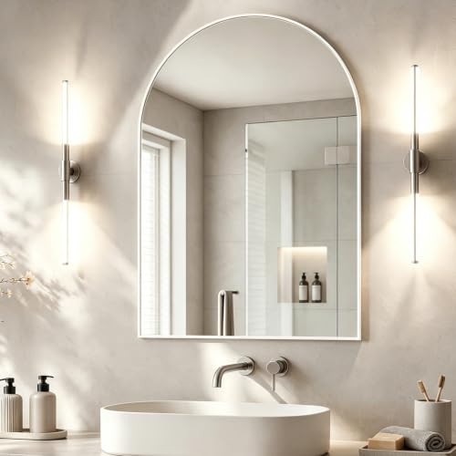 Arched Wall Mirror for Bathroom, 30"x40" Arched Mirror Wall Mounted Mirror with Metal Frame, Gold Vanity Mirror Decor for Mantle, Bedroom, Entryway, Living Room - color: White, size: 40"L x 30"W