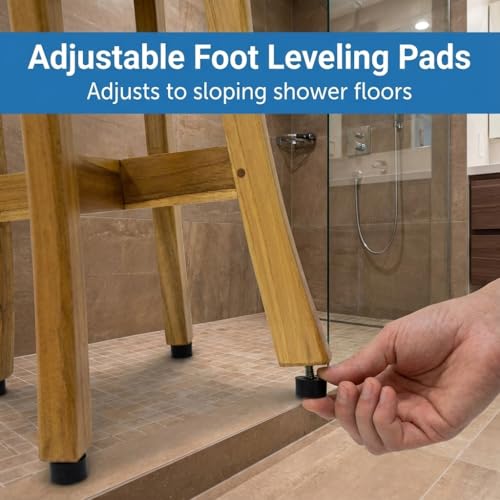 EcoDecors Shoji 12-Inch Teak Shower Stool with Storage Shelf, Waterproof | Quick and easy assembly with included hardware and an interlocking frame for secure, long-lasting performance. - size: 12" x 13.5"H