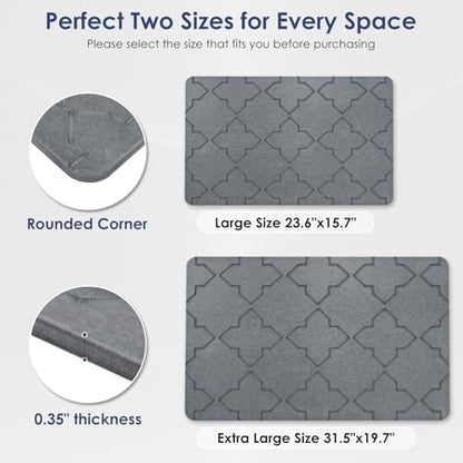 Large Stone Bath Mat for Bathroom Floor, Quick Dry Diatomaceous Earth Bath Mat with Non-Slip Back, Super Absorbent Diatomite Stone Mat for Shower, Easy to Clean, Natural(23.6" x 15.7" Dark Grey)