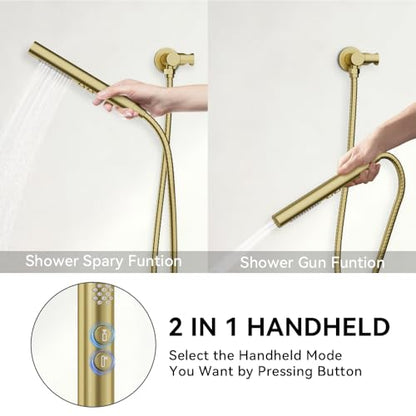 Shower Systems Shower Faucet Sets STARBATH 3 Way 12+6" Round Dual Rainfall Shower Head with Handheld Spray Combo, Ceiling Mounted Rain Shower Valve with 5 Diverter and Trim Kit Complete, Brushed Gold - color: Brushed Gold, size: 6+12 inch-04