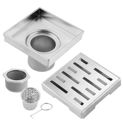 Square Shower Drain 4 inch, Brushed Nickel 304 Stainless Steel Floor Drain for Bathroom, Removable Tile Insert Grate Includes Hair Strainer - color: Brushed Nickel