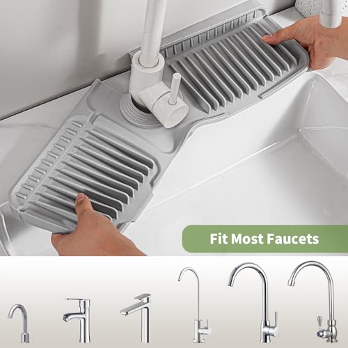 24 Inch Longer Silicone Faucet Mat, 7°Slope Fast Self-draining | Faucet Mat for Kitchen Sink, Silicone Sink Splash Guard, Fast Drying Tidy Faucet Mat Splash Guard - color: (Beige, 24x5.6 inches)
